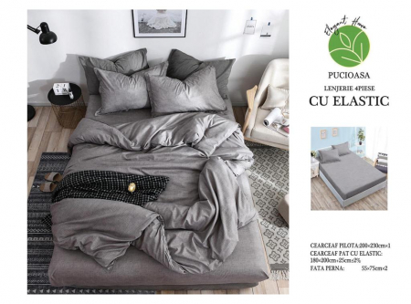 Cearceaf cu elastic - Lenjerie De Pat Bumbac Satinat Cu Elastic - Gri
