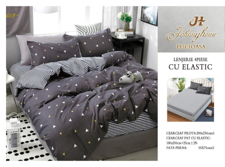 Cearceaf cu elastic - Lenjerie De Pat Bumbac Satinat Cu Elastic - Gri Inchis
