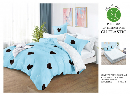 Cearceaf cu elastic - Lenjerie De Pat Bumbac Satinat Cu Elastic - Heart