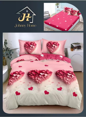 LENJERII DE PAT - Lenjerie De Pat Bumbac Satinat Cu Elastic - Inimioare Roz