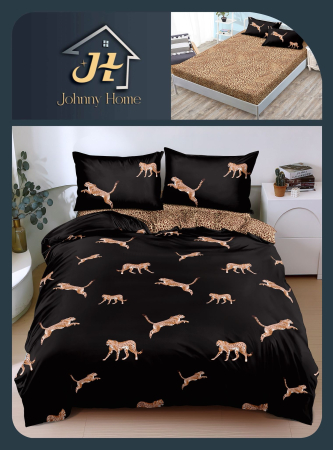 Cearceaf cu elastic - Lenjerie De Pat Bumbac Satinat Cu Elastic - Leoparzi