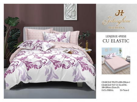Cearceaf cu elastic - Lenjerie De Pat Bumbac Satinat Cu Elastic - Lila/Roz