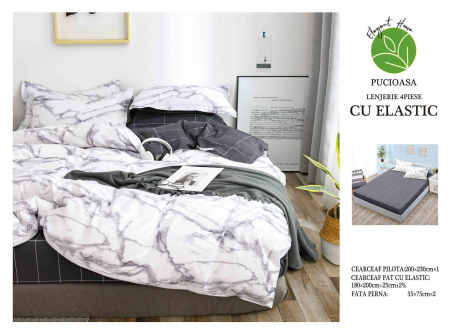 Cearceaf cu elastic - Lenjerie De Pat Bumbac Satinat Cu Elastic - Marmura