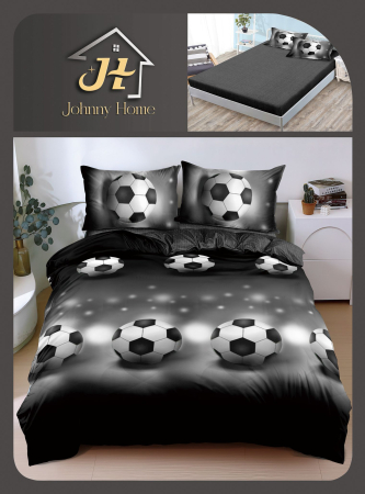 Cearceaf cu elastic - Lenjerie De Pat Bumbac Satinat Cu Elastic - Mingi De Fotbal Alb Negru