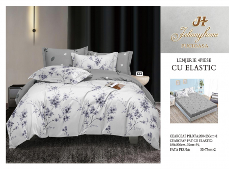 Lenjerie De Pat Bumbac Satinat Cu Elastic - Mini Floricele [1]