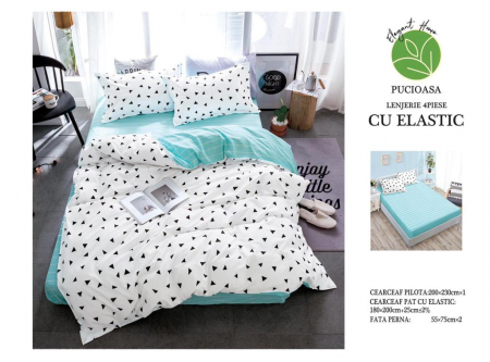 Cearceaf cu elastic - Lenjerie De Pat Bumbac Satinat Cu Elastic - Mini Triunghiuri