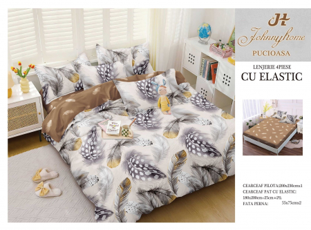 Cearceaf cu elastic - Lenjerie De Pat Bumbac Satinat Cu Elastic - Pene Diafane