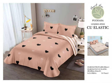 Cearceaf cu elastic - Lenjerie De Pat Bumbac Satinat Cu Elastic - Crem