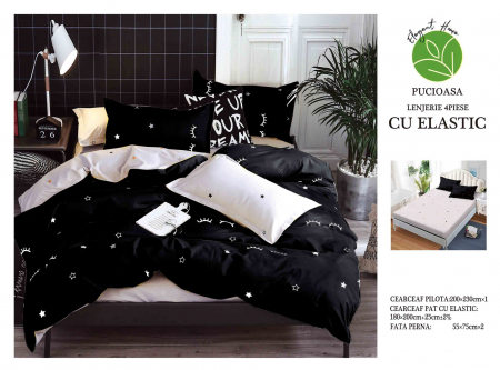 Cearceaf cu elastic - Lenjerie De Pat Bumbac Satinat Cu Elastic - Stelute Si Gene