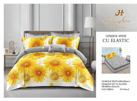 Cearceaf cu elastic - Lenjerie De Pat Bumbac Satinat Cu Elastic - Sunflower