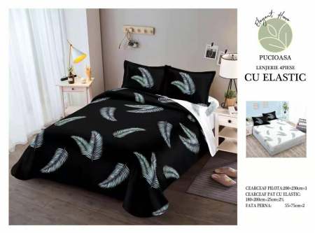 Cearceaf cu elastic - Lenjerie De Pat Bumbac Satinat Cu Elastic - White And Black