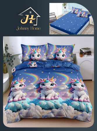 LENJERII DE PAT - Lenjerie De Pat Bumbac Satinat Cu Elastic - Unicornii Fericiti