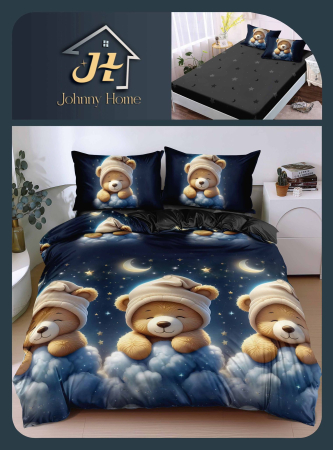 LENJERII DE PAT - Lenjerie De Pat Bumbac Satinat Cu Elastic - Ursuleti Adormiti