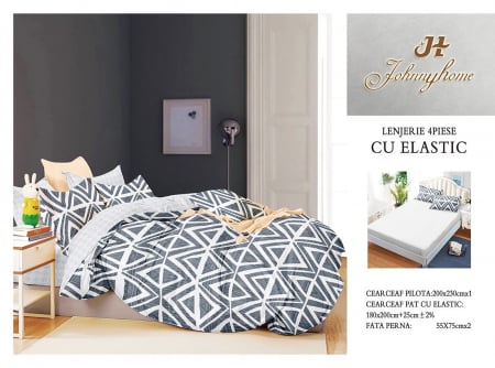 Cearceaf cu elastic - Lenjerie De Pat Bumbac Satinat Cu Elastic - Zig Zag