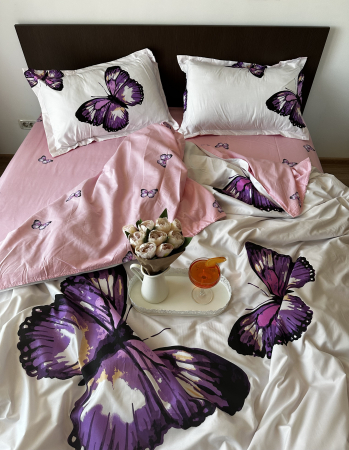 Lenjerie De Pat Bumbac Satinat Premium - Purple Butterfly [4]