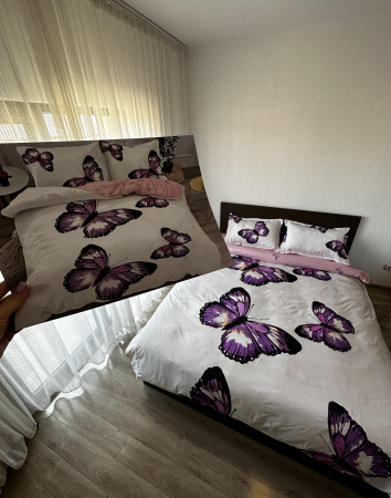 Lenjerie De Pat Bumbac Satinat Premium - Purple Butterfly [2]