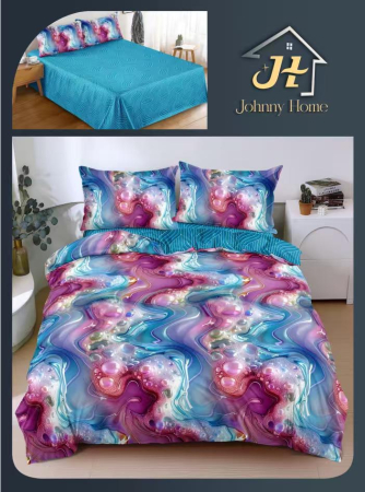 LENJERII DE PAT - Lenjerie De Pat Bumbac Satinat Superior - Albastru Si Mov Abstract