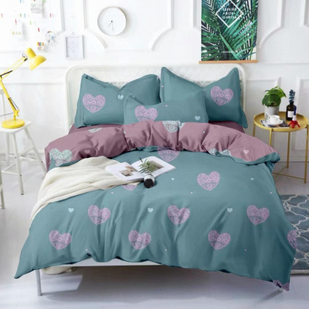 Lenjerie De Pat Bumbac Satinat Superior - Mov Cu Inimioare [1]
