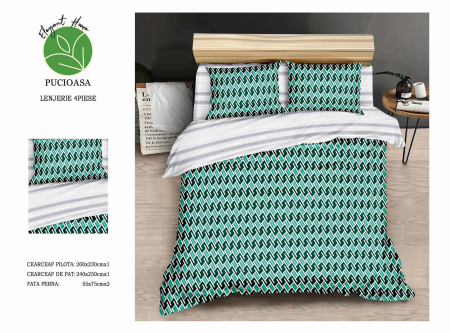 Cearceaf normal - Lenjerie De Pat Bumbac Satinat Superior - Nuante De Verde