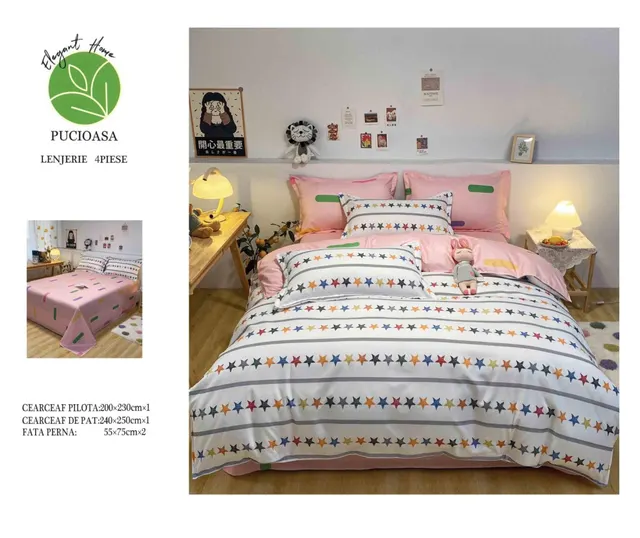 Cearceaf normal - Lenjerie De Pat Bumbac Satinat Superior - Stelute Multicolor
