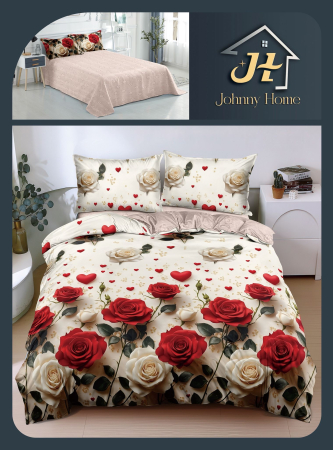 Bumbac Satinat Superior - Lenjerie De Pat Bumbac Satinat Superior - Trandafiri Si Inimioare