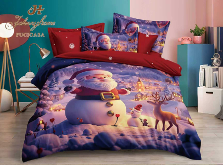 Lenjerie De Pat Bumbac Tip Finet Model Craciun - Ren De Sarbatori [1]