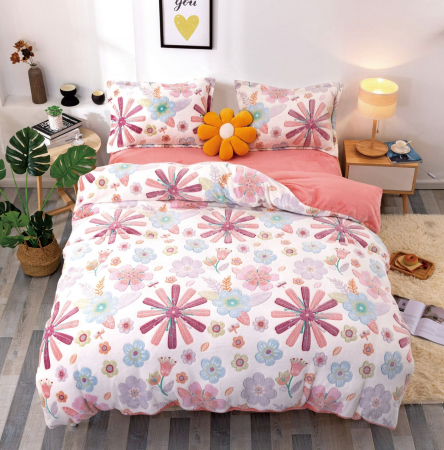 Lenjerie De Pat Cocolino 4 Piese Cu Elastic - Alb Cu Flori [4]