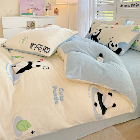 Lenjerie De Pat Cocolino 4 Piese Cu Cearceaf Pat Mare - Bleu Cu Ursuleti Panda [8]