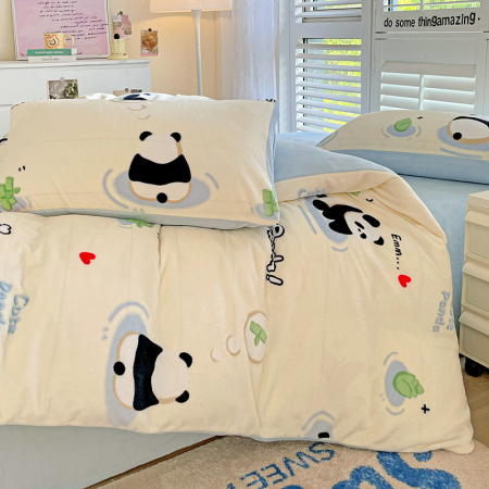 Lenjerie De Pat Cocolino 4 Piese Cu Cearceaf Pat Mare - Bleu Cu Ursuleti Panda [27]