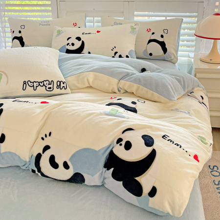 Lenjerie De Pat Cocolino 4 Piese Cu Cearceaf Pat Mare - Bleu Cu Ursuleti Panda [11]