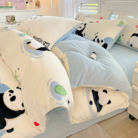 Lenjerie De Pat Cocolino 4 Piese Cu Cearceaf Pat Mare - Bleu Cu Ursuleti Panda [15]