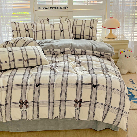 Lenjerie De Pat Cocolino 4 Piese Cu Cearceaf Pat Mare - Dungi Si Fundite [7]