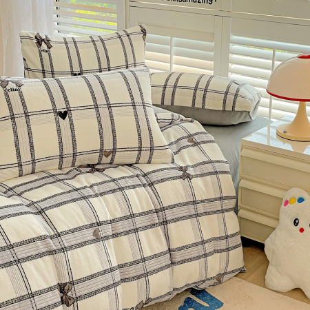 Lenjerie De Pat Cocolino 4 Piese Cu Cearceaf Pat Mare - Dungi Si Fundite [6]