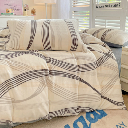 Lenjerie De Pat Cocolino 4 Piese Cu Cearceaf Pat Mare - Gri Cu Dungi Moderne [5]