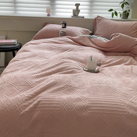 Lenjerie De Pat Cocolino 4 Piese Cu Cearceaf Pat Mare - Gri Si Roz In Relief [24]