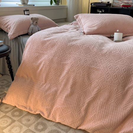 Lenjerie De Pat Cocolino 4 Piese Cu Cearceaf Pat Mare - Gri Si Roz In Relief [26]