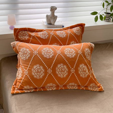 Lenjerie De Pat Cocolino 4 Piese Cu Cearceaf Pat Mare - Portocaliu Cu Trandafiri [2]