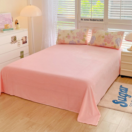 Lenjerie De Pat Cocolino 4 Piese Cu Cearceaf Pat Mare - Roz Cu Flori Pastel [2]