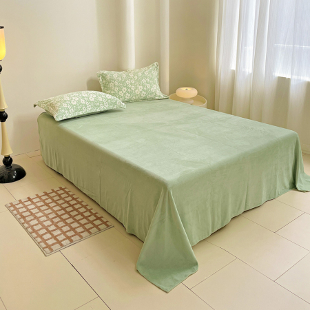 Lenjerie De Pat Cocolino 4 Piese Cu Cearceaf Pat Mare - Verde Menta Cu Flori [3]