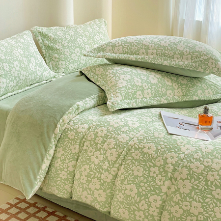 Lenjerie De Pat Cocolino 4 Piese Cu Cearceaf Pat Mare - Verde Menta Cu Flori [16]