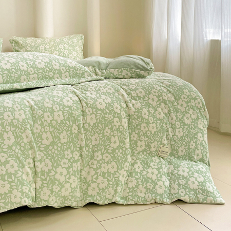 Lenjerie De Pat Cocolino 4 Piese Cu Cearceaf Pat Mare - Verde Menta Cu Flori [18]