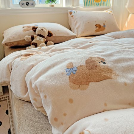 Lenjerie De Pat Cocolino 4 Piese Cu Elastic - Bej Cu Catei [16]