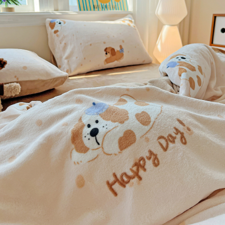 Lenjerii Cocolino - Pat Dublu - Lenjerie De Pat Cocolino 4 Piese Cu Elastic - Bej Cu Catei