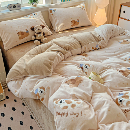 Lenjerie De Pat Cocolino 4 Piese Cu Elastic - Bej Cu Catei [12]