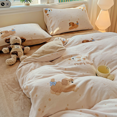 Lenjerie De Pat Cocolino 4 Piese Cu Elastic - Bej Cu Catei [13]