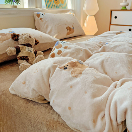 Lenjerie De Pat Cocolino 4 Piese Cu Elastic - Bej Cu Catei [14]