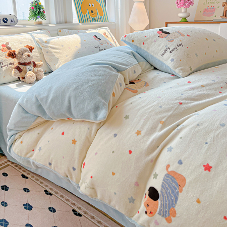 Lenjerie De Pat Cocolino 4 Piese Cu Elastic - Bleu Cu Catei [4]