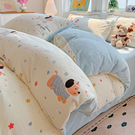 Lenjerie De Pat Cocolino 4 Piese Cu Elastic - Bleu Cu Catei [5]