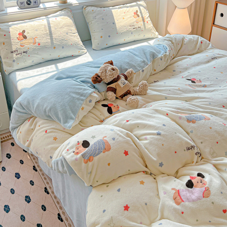 Lenjerie De Pat Cocolino 4 Piese Cu Elastic - Bleu Cu Catei [10]