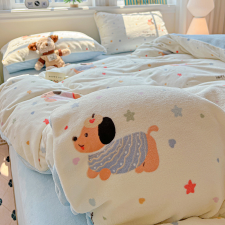 Lenjerie De Pat Cocolino 4 Piese Cu Elastic - Bleu Cu Catei [13]